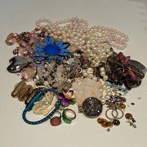 Broken lot of mixed jewlery earrings rings hair clips watch brooches